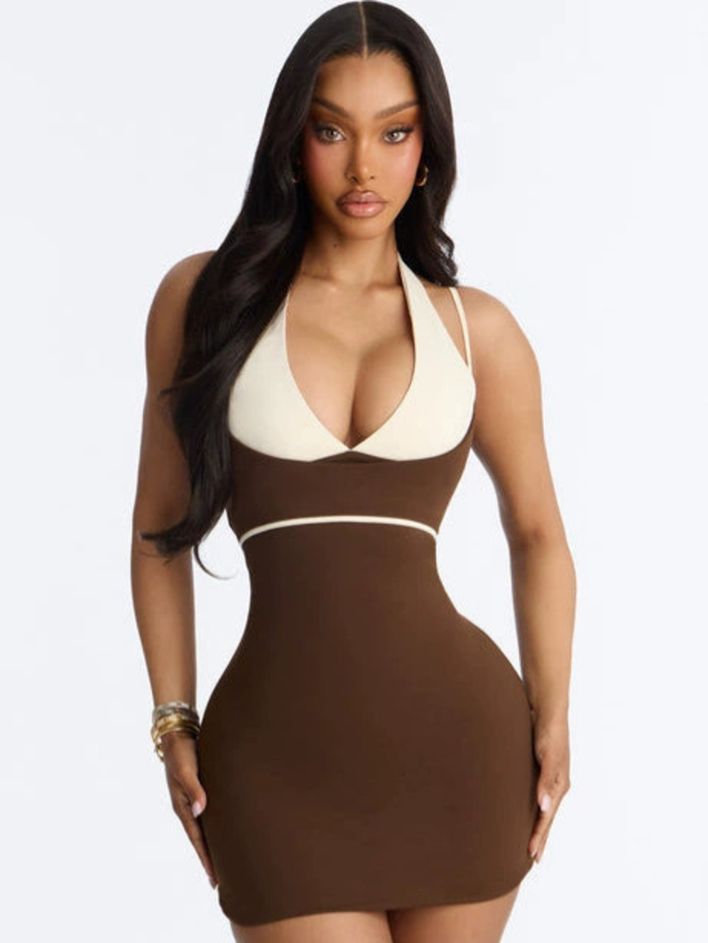 Zara Brown Spaghetti Strap Backless Cutout Bodycon Dress
